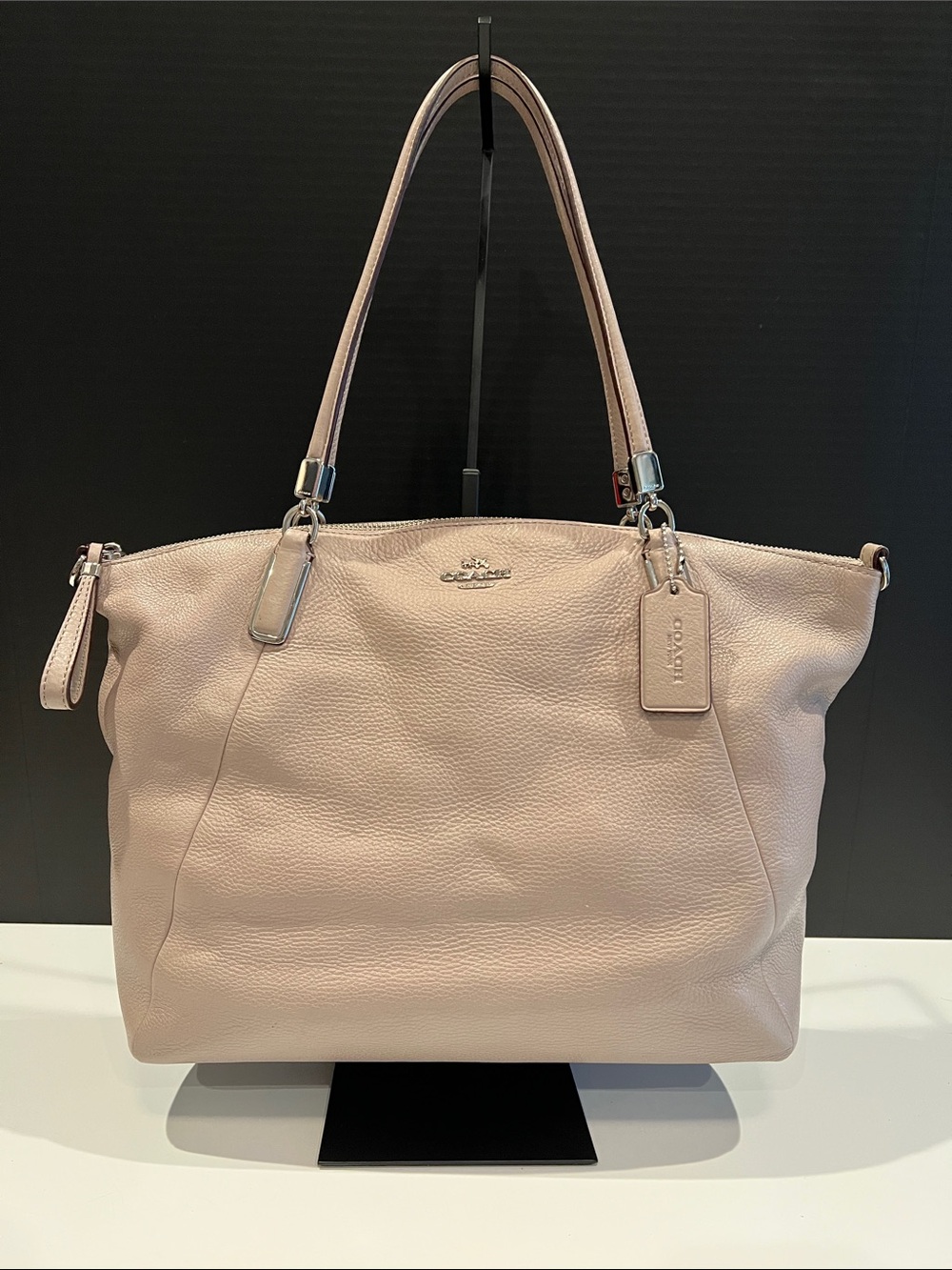 Coach Pebble Leather Shoulder Tote in Beige